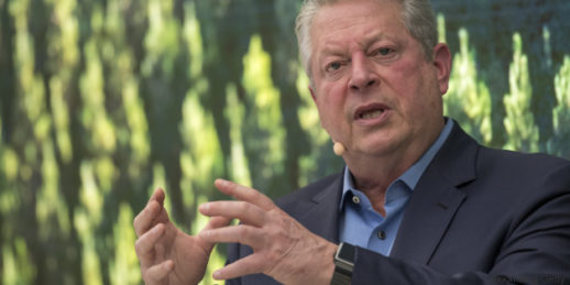 Former U.S. Vice President Al Gore, chairman and president of Generation Investment Management LLP, speaks during a meeting with Lisa Jackson, vice president of environment, policy and social initiatives for Apple Inc., not pictured, in San Francisco, California, U.S., on Wednesday, April 19, 2017. Apple now gets 96 percent of its energy from renewable sources such as wind and solar, sticking by its climate pledges made under former President Barack Obama even as President Donald Trump relaxes and rescinds some environmental rules and orders. Photographer: David Paul Morris/Bloomberg via Getty Images