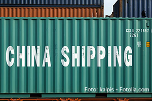 China freight container at train trailer. Abstract: shipping concept and china shipping. Selective focus and vintage style.