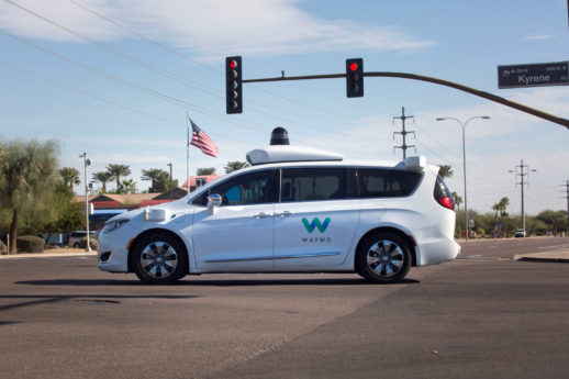 A Waymo self-driving vehicle moves through an intersection in Chandler Arizona, U.S., December 2, 2017. Photo taken on December 2, 2017. REUTERS/Natalie Behring