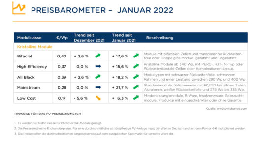 Die Modulpreise sind im Januar relativ stabil geblieben.